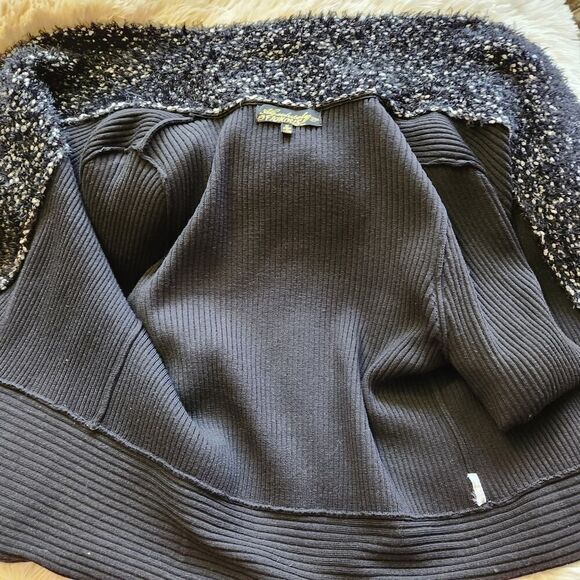Absolutely Famous Open Front Cardigan Sweater Women's Medium Black Ribbed Knit - Picture 13 of 14